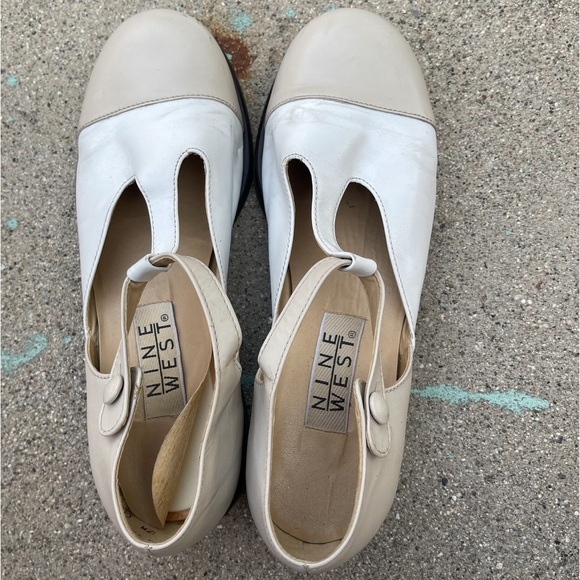 Nine West Vintage Cap Toe Block Heel Cream tan heels casual 7M preloved - Picture 5 of 8